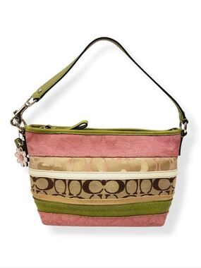 RARE Vtg Coach Mini Bleecker Pink Green Patchwork Bag F14725 + Flower Charm